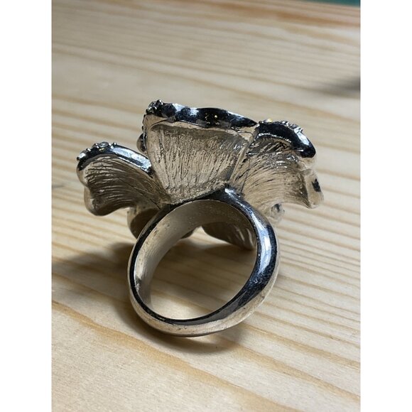 Silver Tone Purple Enameled Rhinestone Ring - Picture 3 of 4